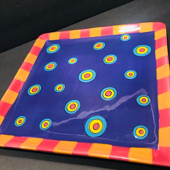 All U Can Handle Hand Painted Ceramic Tray “ Dancing Dots Purple 11”-11” - Picture 3 of 13